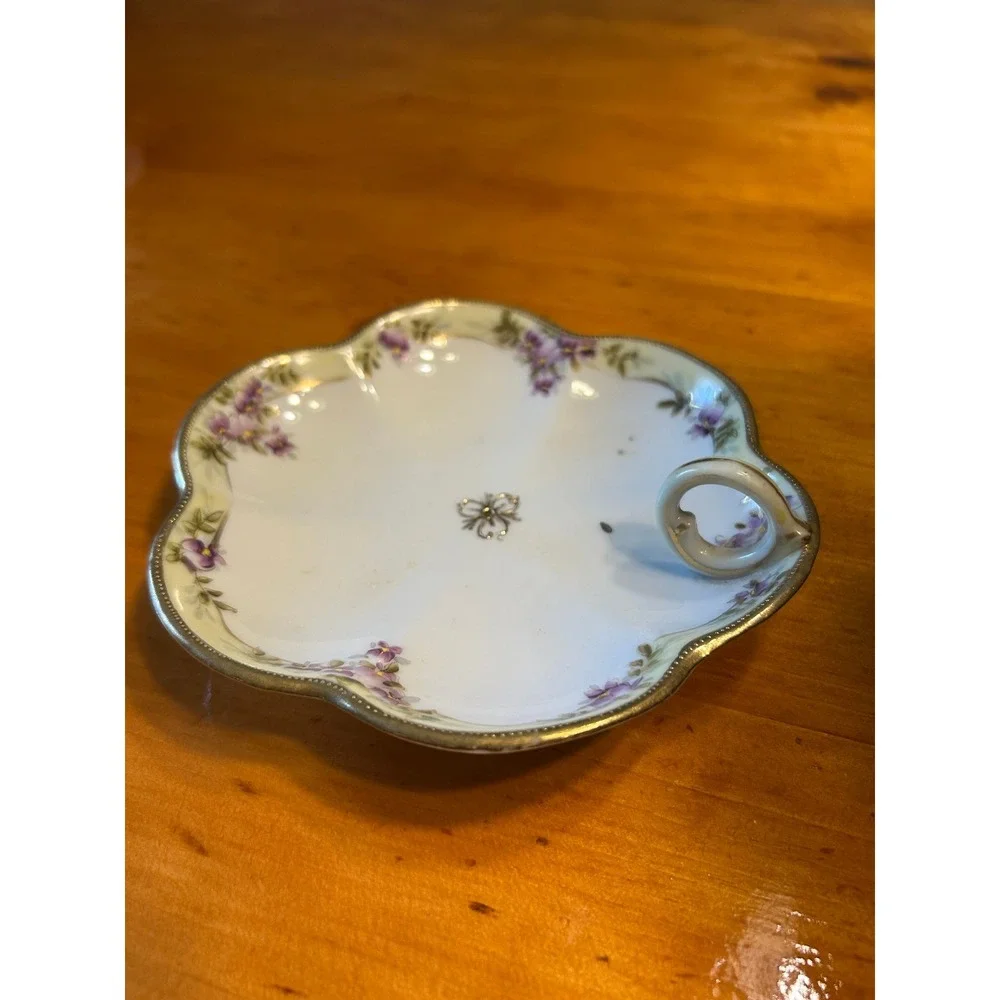 Antique‎ Nippon Hand Painted Porcelain Serving Dish Floral Gold Trim Scalloped